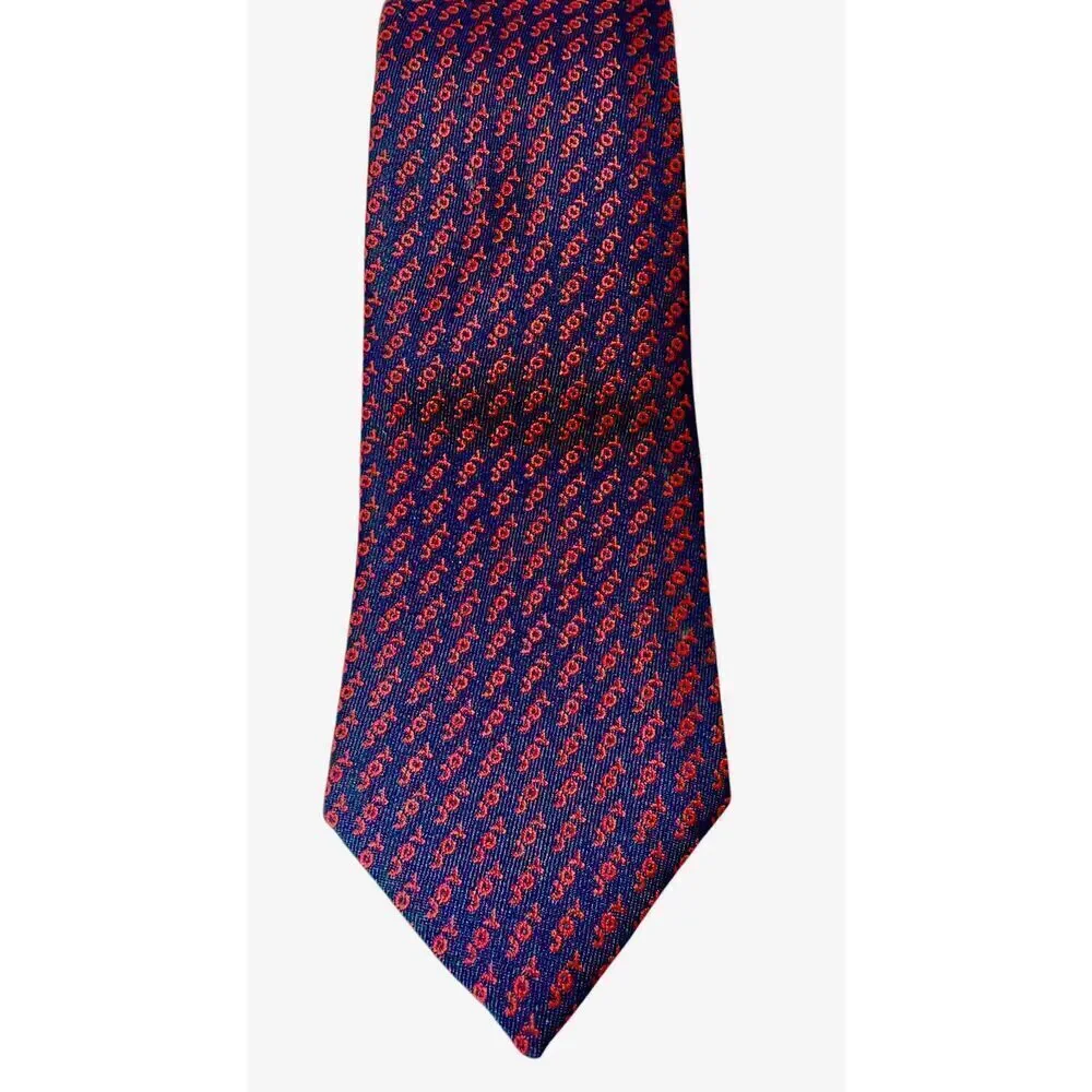 Allyn Neckwear Holiday Necktie Navy Blue With Repeating JOY In Red